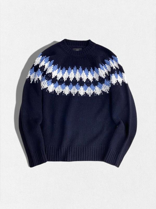 アーガイル柄クルーネックウールニットセー...