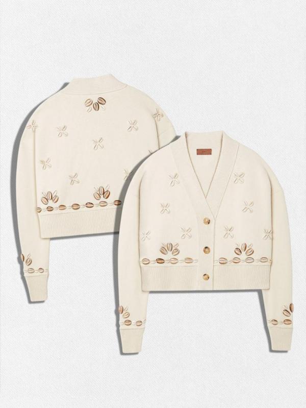 シェル刺繍シルクニットカーディガン