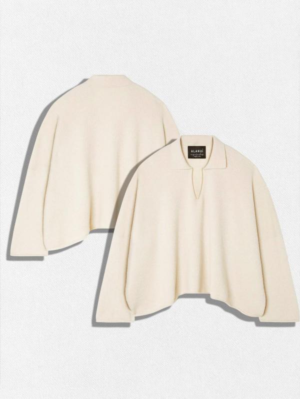 カシミアロングスリーブニットポロ