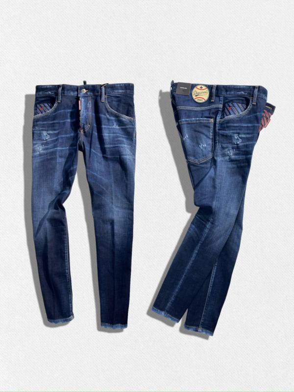 ダメージ＆ウォッシュ加工テーパードデニム...