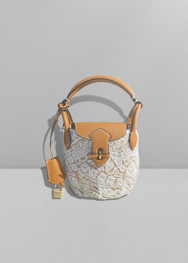 レースデザインレザーかごバッグ