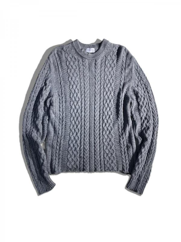 ケーブル編みダメージ加工ニット