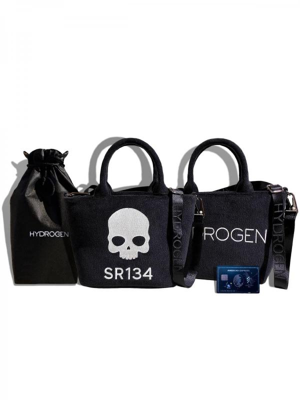 スカル&ロゴ刺繍パイル地トートバッグ