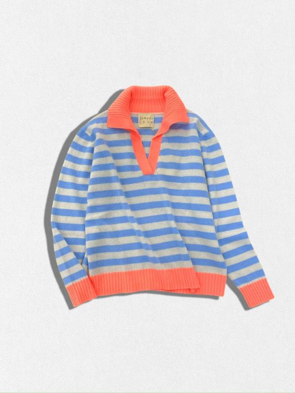 ボーダー柄スキッパーウールニットセーター