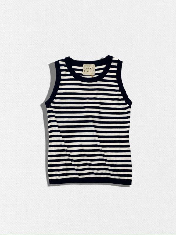 ボーダー柄ノースリーブクルーネックニット