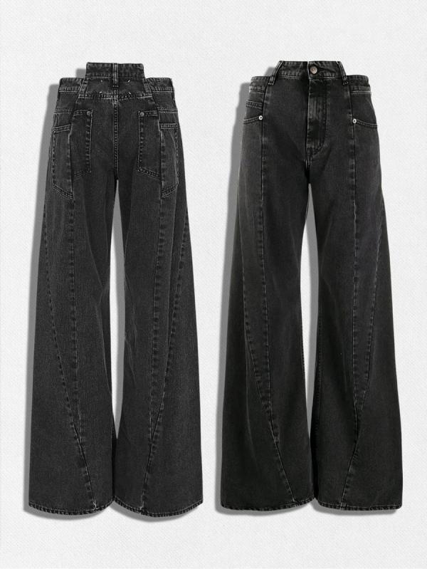 カットアウトパネルデニムパンツ