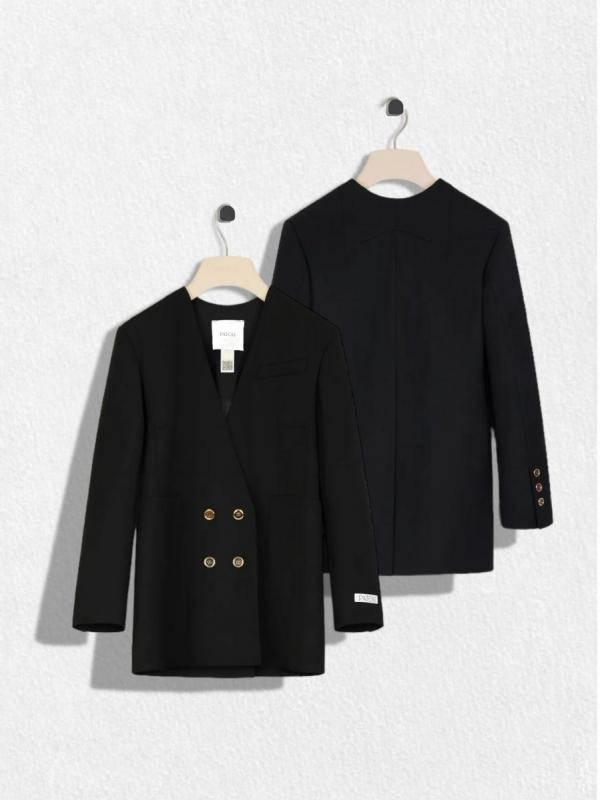 ノーカラーダブルブレストジャケット