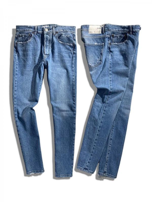 クラッシュ＆ウォッシュ加工デニムパンツ