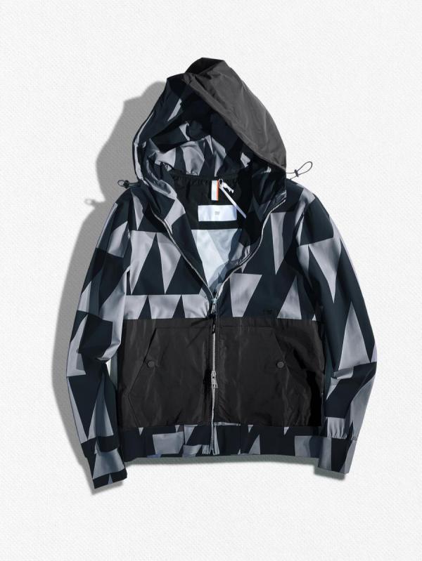 ジオメトリック柄ダブルジップアップナイロ...