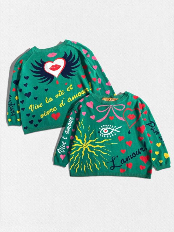 ハートデザイン総柄ニット