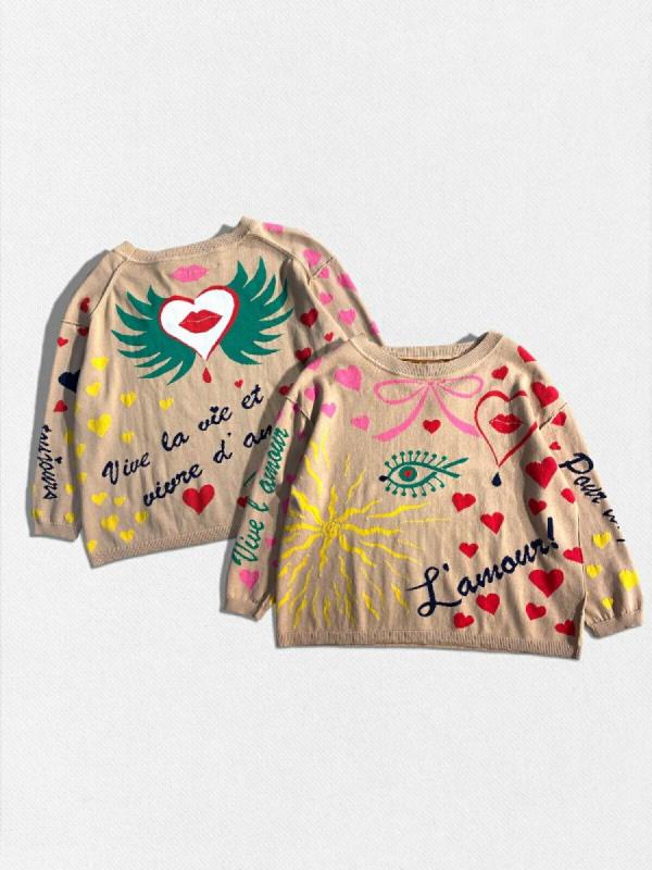 ハートデザイン総柄ニット