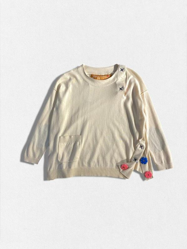 サイドボタンコットンニットトップス