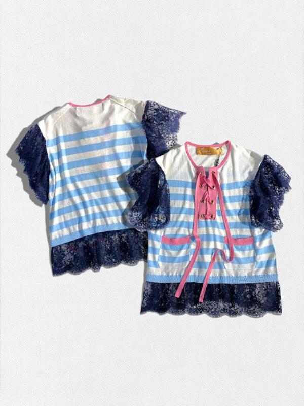 レースアップボーダーニット