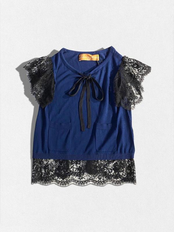 裾袖レースニット