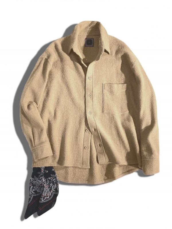 バンダナ付きカシミア混ウールシャツジャケ...