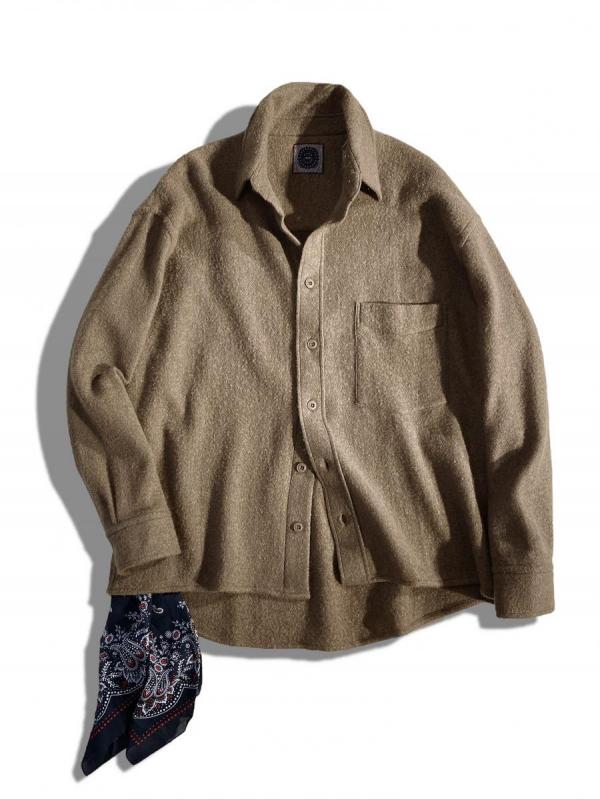 バンダナ付きカシミア混ウールシャツジャケ...