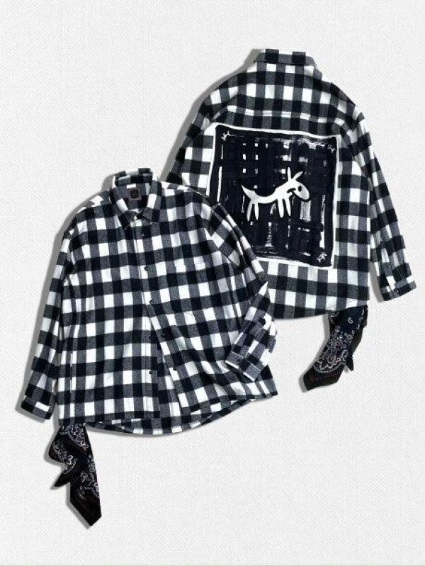 バンダナ付ウールカシミヤチェックシャツ