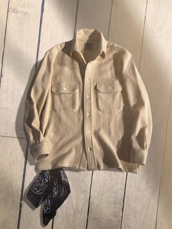 バンダナ付きカシミア混ウールシャツジャケ...