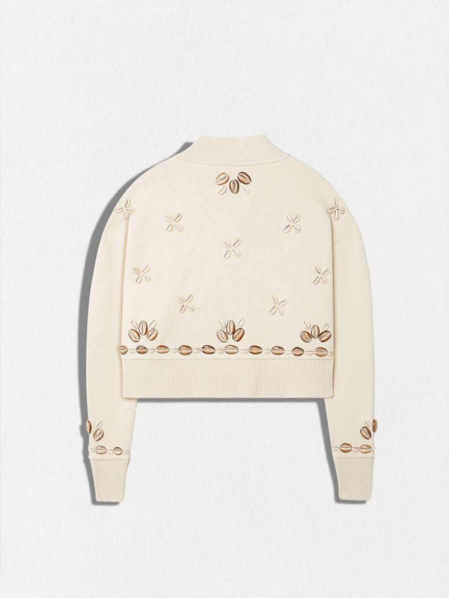 シェル刺繍シルクニットカーディガン