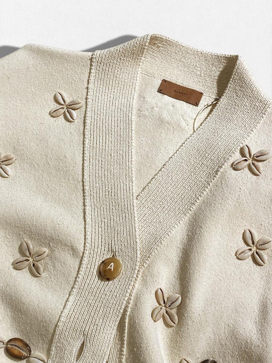 シェル刺繍シルクニットカーディガン