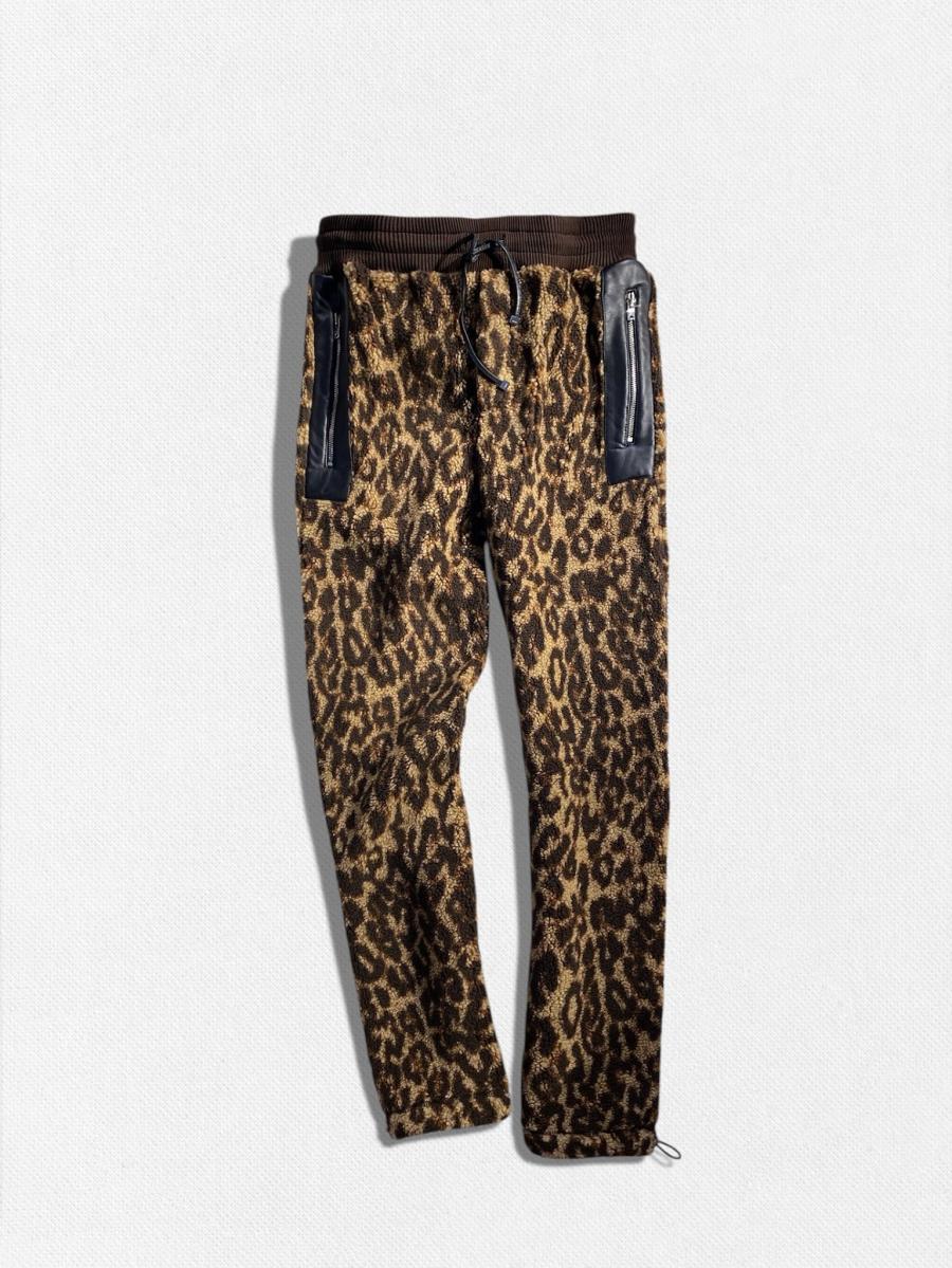 レオパード柄レザーコンビネーションボアパンツ
