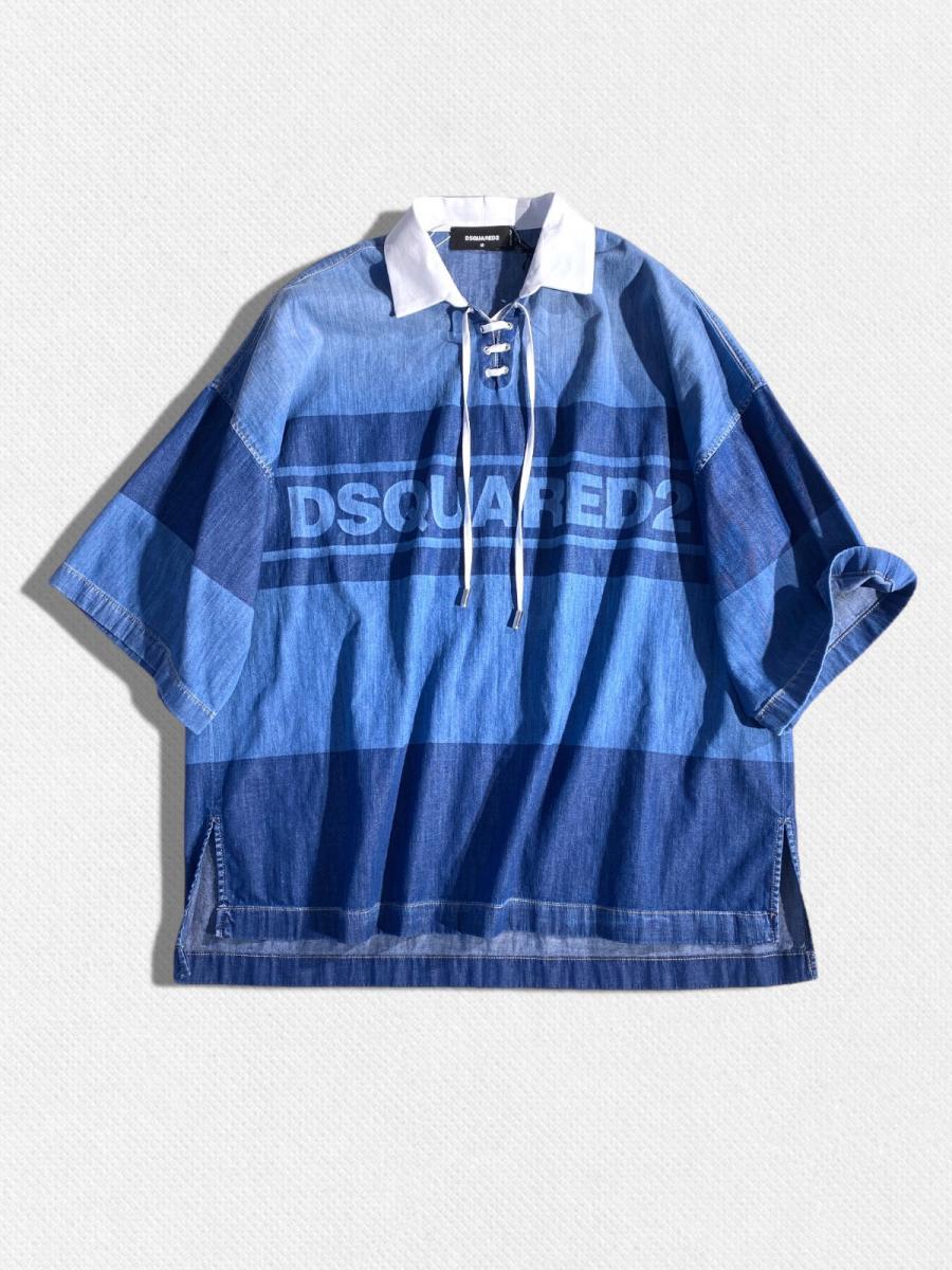 ロゴ入りラグビーデニムポロシャツ