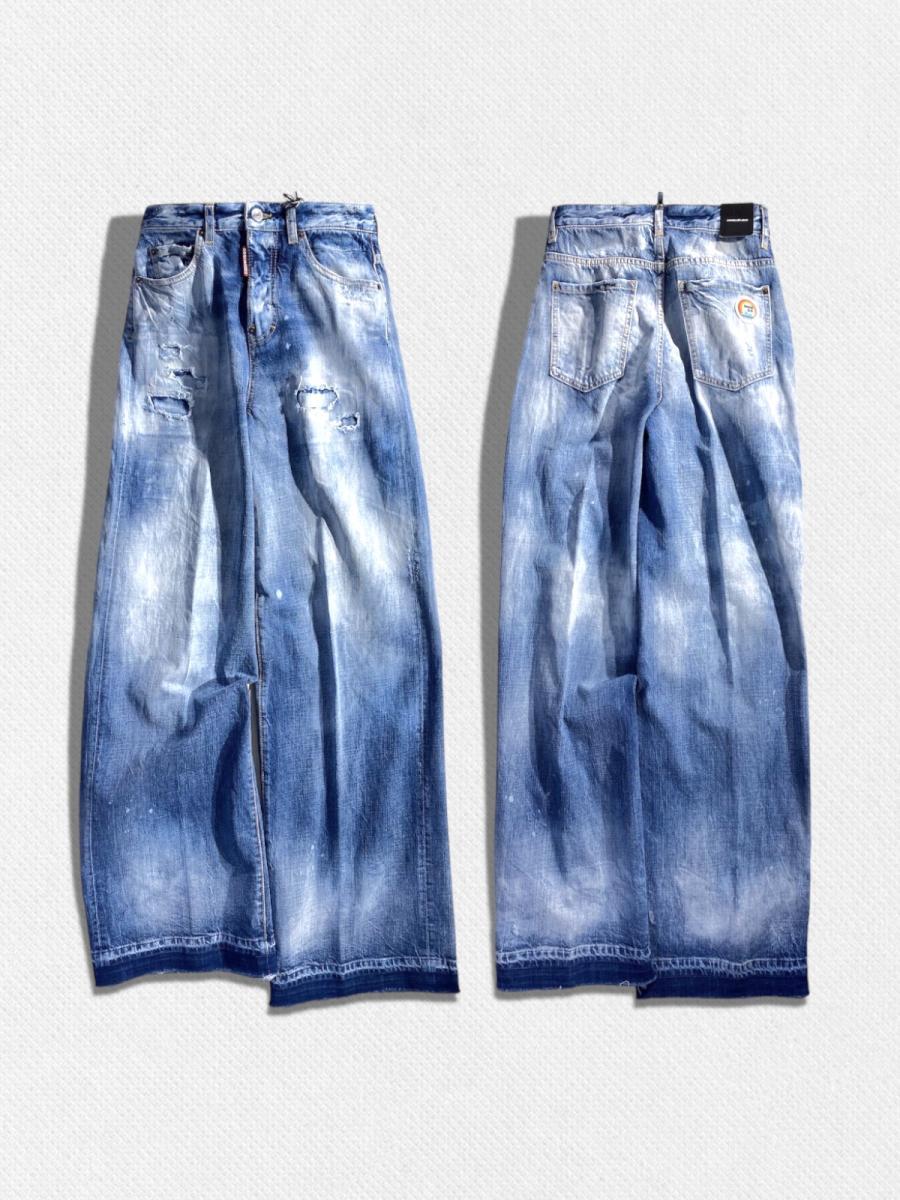 ダメージ加工ワイドデニムパンツ《TRAVELLER JEANS》
