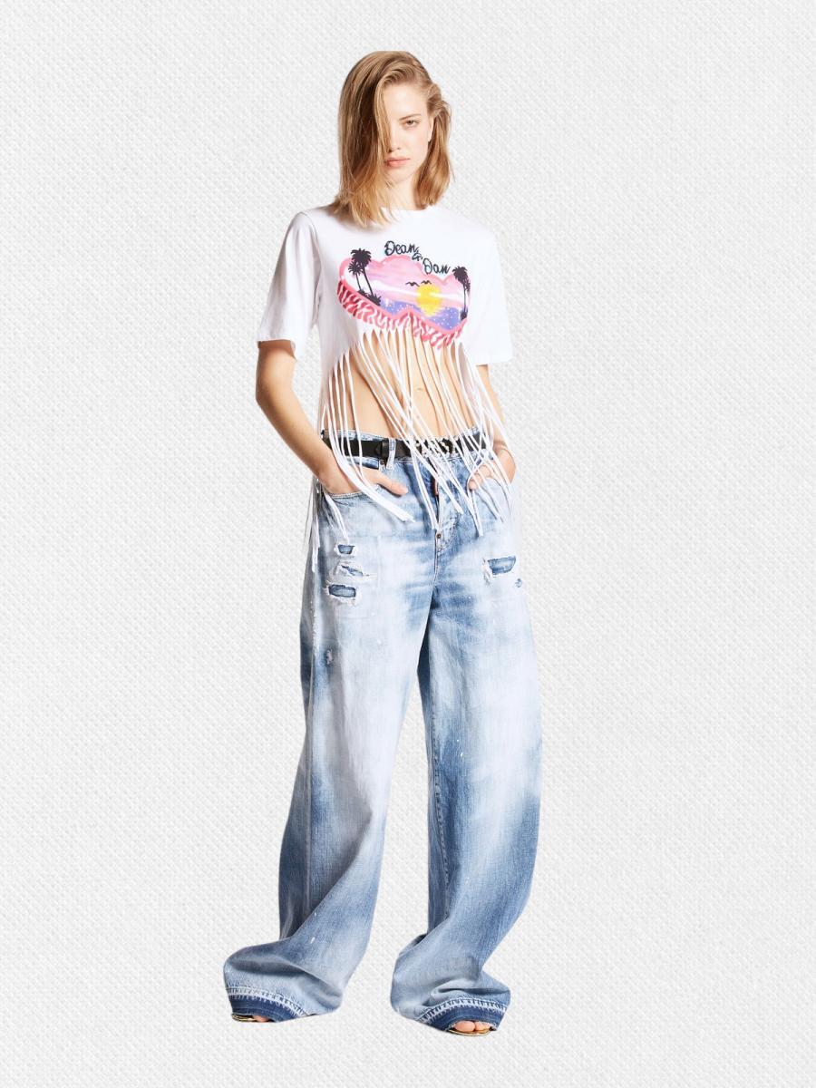 ダメージ加工ワイドデニムパンツ《TRAVELLER JEANS》