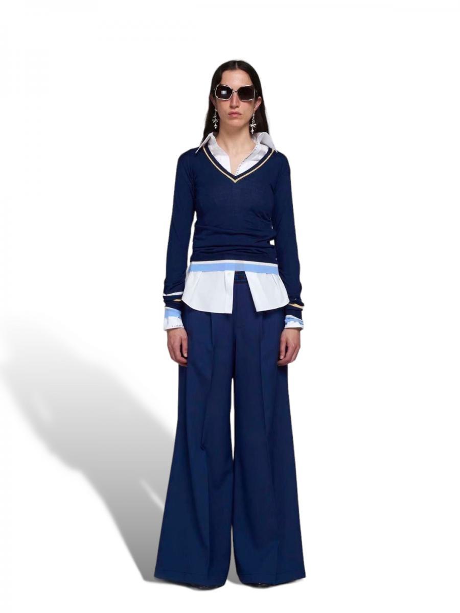 トロピカルウール製フレアワイドパンツ