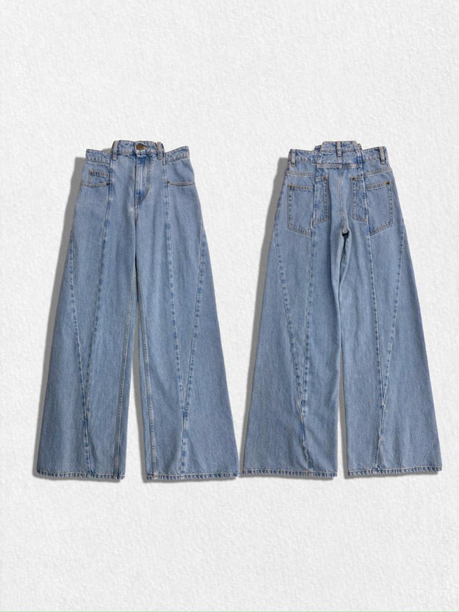 カットアウトパネルデニムパンツ