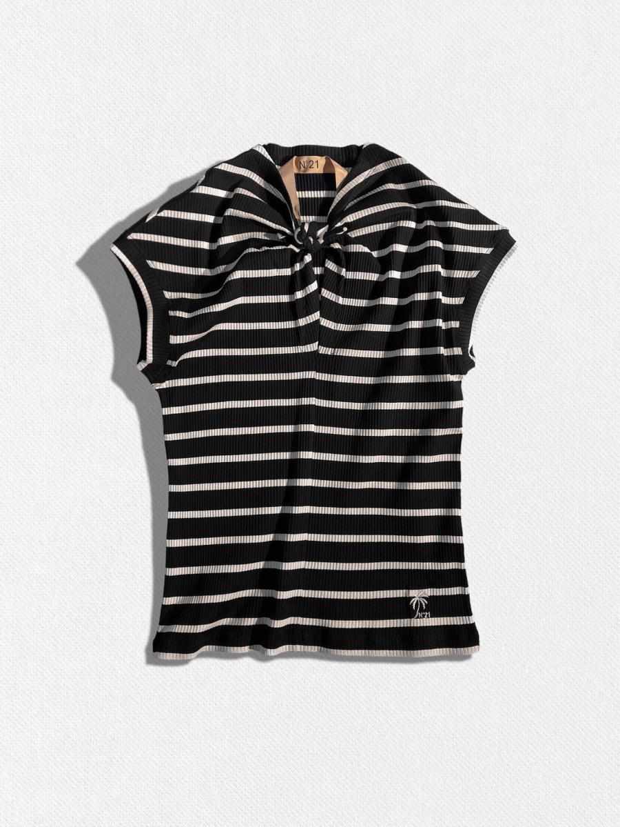 ボーダーネックデザインTシャツ