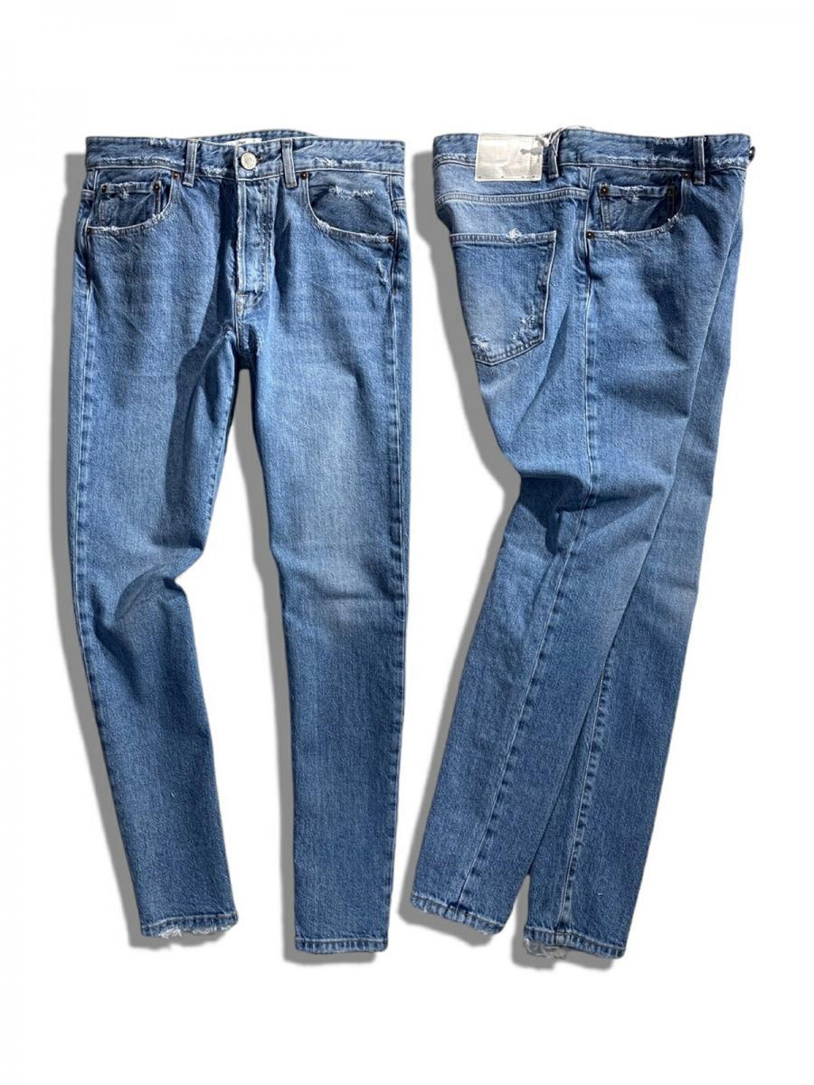 クラッシュ＆ウォッシュ加工デニムパンツ