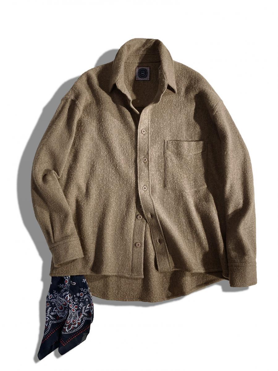 バンダナ付きカシミア混ウールシャツジャケット