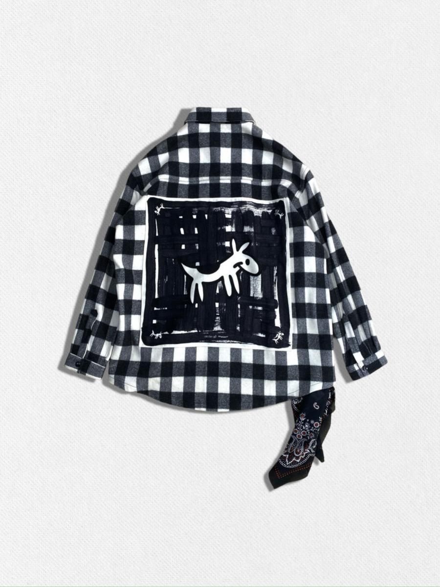 バンダナ付ウールカシミヤチェックシャツ