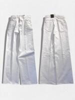 ウォッシュ加工ホワイトデニムワイドパンツ