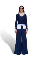 トロピカルウール製フレアワイドパンツ