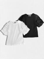フラワーモチーフクルーネックTシャツ
