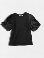 フラワーモチーフクルーネックTシャツ
